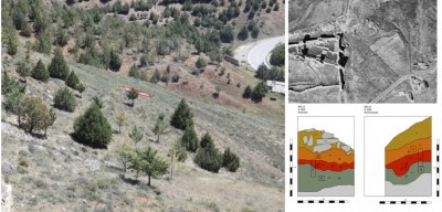 Figure 6. New trench opened in the area of farming terraces and identified in the aerial photograph of 1956 (on the top left); picture provided by the Instituto Geográfico Nacional (http://fototeca.cnig.es/).